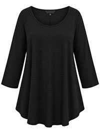 BLACK Slub Jersey Three Quarter Sleeve Top - Size 14 & 26/28