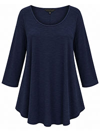 NAVY Slub Jersey Three Quarter Sleeve Top - Size 14 to 26/28