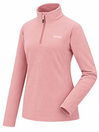 PEACH PINK Mini Rib Micro Fleece Montes Half Zip Top - Size 10 to 16