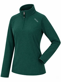 MEDITERANEA GREEN Mini Rib Micro Fleece Montes Half Zip Top - Size 10 to 18