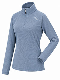 WASHED DENIM Mini Rib Micro Fleece Montes Half Zip Top - Size 8 to 18