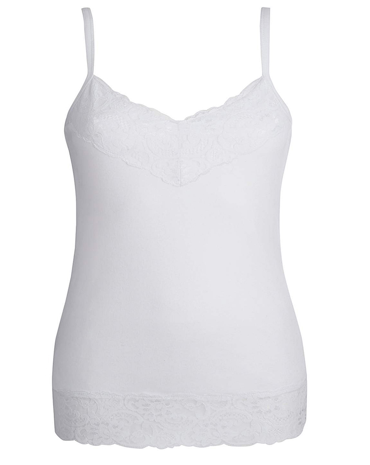 WHITE Lace Trim Jersey Vest - Plus Size 28 to 30