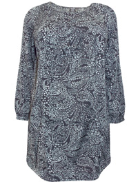 BLACK Printed Drop Pocket Roll Sleeve Tunic Top - Size 12/14 to 28/30 (EU 38/40 to 54/56)