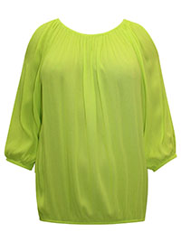NEON-LIME Crinkle Peasant Bubble Hem Top - Plus Size 16 to 24