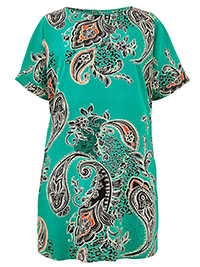 GREEN Paisley Print Longline Drop Sleeve Top - Plus Size 18 to 24