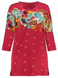 ULLAP PINK Floral Placement Print Knit Tunic - Plus Size 32/34 & 40/42