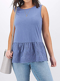 BLUE Broderie Peplum Sleeveless Top - Plus Size 16 to 30