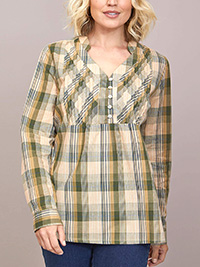 KHAKI Check Cotton Pintuck Shirt - Plus Size 14 to 16