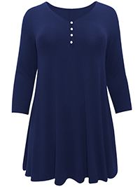 PLUS NAVY Button Front Jersey Tunic Top - Size 16 to 30/32