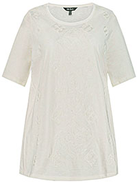ULLAP WHITE Embroidered Geometric Front Panel Top - Plus Size 32/34 to 36/38 (US 28/30 to 32/34)