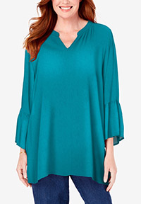 TURQUOISE Notch Neck Tulip Sleeve Top - Plus Size 36/38 (US 4X)