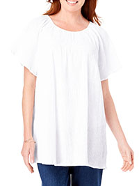 WHITE Crinkle Bardot Tunic - Plus Size 28/30 to 40/42 (US 2X to 5X)