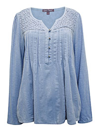BLUE Gauzy Roll Sleeve Zuri Top - Size 6/8 to 18 (S to XL)