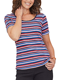 RED Multi Striped Jersey Short Sleeve T-Shirt Top - Plus Size 16 to 22