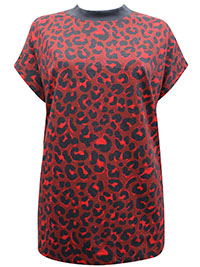 RED Animal Print High Neck T-Shirt Top - Plus Size 12/14 to 32/34