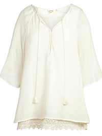 FF IVORY Lace Hem Tassel Tie Gaby Blouse - Size 6 to 12