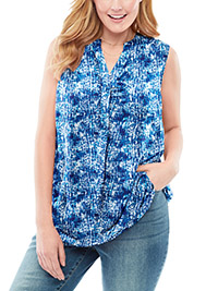 BLUE Navy Texture Tie Dye Tab Front Shirt - Plus Size 24/26 to 40/42 (US 1X to 5X)