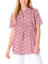WW RED Pintucked Notched Y-Neck Half-Button Cotton Tunic - Plus Size 20/22 to 32/34 (US L to 3X)
