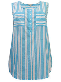 BLUE Paradise Blue Tonal Stripes Striped Sleeveless Tunic - Plus Size 20/22 to 40/42 (L to 5X)
