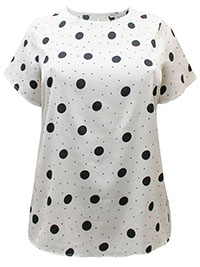 WHITE Multi Spot Print Short Sleeve Top - Plus Size 14 to 18