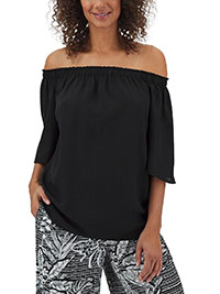 BLACK Short Sleeve Bardot Top - Size 10 to 26