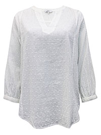 IVORY Pure Cotton Dobby 3/4 Sleeve Top - Size 12 to 18