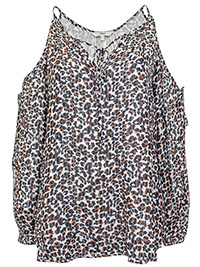 BLACK Animal Print Cold Shoulder Top - Size 8 to 18