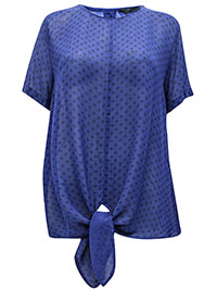 BLUE Printed Tie Front Top - Plus Size 14 to 20