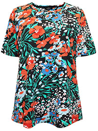 BLACK Floral Print Short Sleeve T-Shirt Top - Plus Size 12 to 30