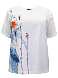 BLUE Cotton Rich Embroidered Floral Print Top - Plus Size 20/22 to 24/26 (P1 to P2)