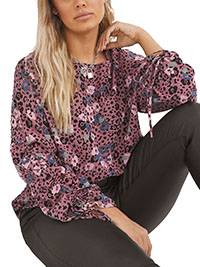 PINK Animal Print Reversible Ruched Sleeve Boxy Top - Plus Size 16 to 18