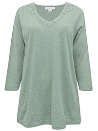 J.Jill SAGE Pure Cotton Crochet Trim Top - Size 8 to 24/26 (XS to 3X)