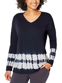 J.Jill NAVY Pure Cotton Tie Dye Relaxed Tee - Size 8 to 28/30 (US XS to 4X)