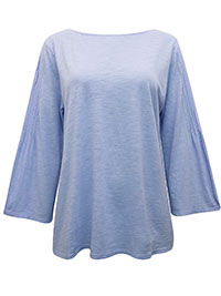 J.Jill SKY-BLUE Pure Cotton Pintuck Sleeve Top - Size 8  to 28/30 (XS to 4X)
