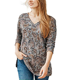 J.Jill GREY Pure Cotton Paisley Print Long Sleeve Top - Size 8 to 18 (XS to XL)