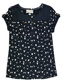 Beacan Cove NAVY Pure Cotton Blossom Print Broderie Panel Top - Size 12 to 16 Beacan Cove NAVY Pure Cotton Blossom Print Broderie Panel Top - Size 12 to 16