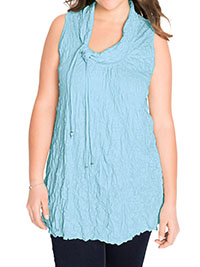 LIGHT-BLUE Beaded Tie Cowl Neck Layering Tunic Vest - Size 10/12 to 30/32 (US S to 3XL)