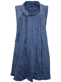 BLUE Beaded Tie Cowl Neck Layering Tunic Vest - Plus Size 22/24 (US XL)