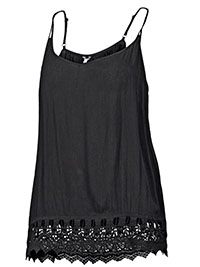 FF BLACK Double Strap Lace Hem Cami Top - Size 12