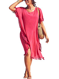 PINK Tassel Trim Crinkle Cover Up - Plus Size 12/18 to 20/26 (US 10/16-18/24)