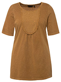 ULLAP COFFEE Embroidered Inset Round Neck A-Line Fit Slub Tee - Plus Size 16/18 to 36/38 (US 12/14 to 32/34)