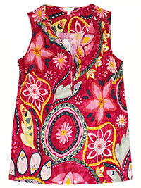 MSN RED Floral Print Sleeveless Button Front Top - Plus Size 12/14 to 16/18 (M to L)
