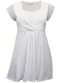 WHITE Pure Cotton Wrap Lace Sleeve Top - Size 10/12 to 22/24 (S to XL)