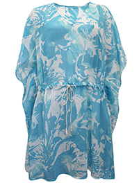 BLUE Printed Rope Tie Waist Kaftan - Freesize Fits PLUS 16 to 22
