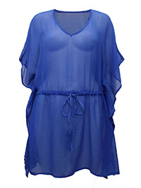 BLUE Textured Tie Waist Kaftan - Fit Size 14-16-18 (Freesize 50" Bust) BLUE Textured Tie Waist Kaftan - Fit Size 14-16-18 (Freesize 50" Bust)