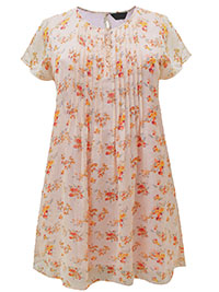 Curve PEACH Floral Print Pintuck Cap Sleeve Blouse - Plus Size 16 to 30/32