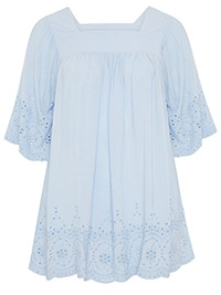 Curve BLUE Broderie Anglaise Milkmaid Square Neck Top - Plus Size 14 to 30/32
