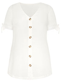 Curve  WHITE Button Through Tie Cuff Top - Plus Size 16 to 34/36