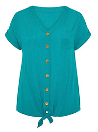 Curve TURQUOISE Button Through Tie Front Top - Plus Size 16 to 34/36