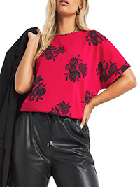 PINK Floral Print Longline Boxy Top -Size 10 to 26